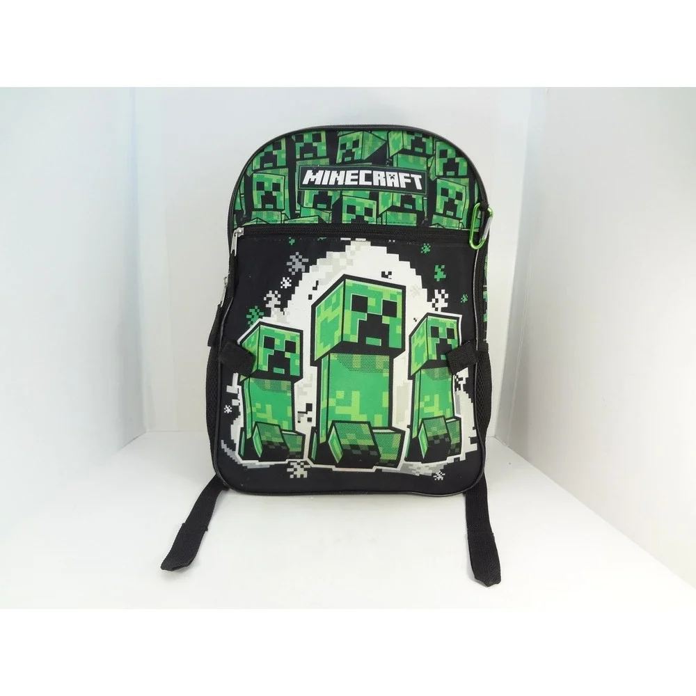 Minecraft Backpack Kids One Size Green Black Excellent Creeper Pixel Print Bag